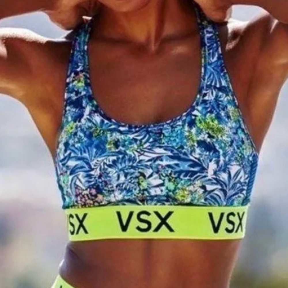 VSX Sport Victoria's Secret Garden Floral Neon Green Sports Bra Size Small